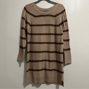 LuLaRoe Tan Mocha Brown Striped Cableknit Sweater Dress Size S Lagenlook Fall